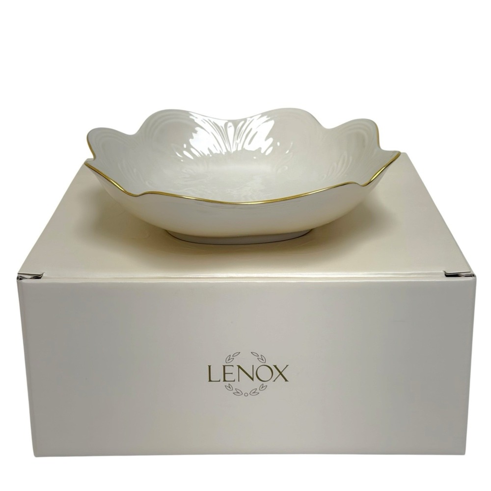 Vintage Lenox China Saybrooke Nut Candy Bowl Dish Ivory 24K Trim Made In USA Box